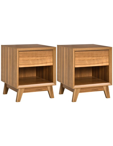HOMCOM Contemporary Nightstand Duo, Bedroom End Table with Storage Drawer & Lower Shelf, Living Room Side Table, Set of 2, Walnu - pic 61472 | FastDaddyshop