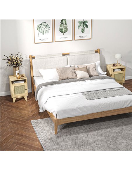 HOMCOM Bedside Table Set of 2, Side End Table with Rattan Element, Shelf and Cupboard, 39x35x60cm, Natural 831-P084 - pic 61474 | FastDaddyshop