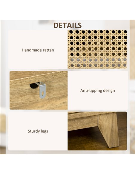 HOMCOM Bedside Table Set of 2, Side End Table with Rattan Element, Shelf and Cupboard, 39x35x60cm, Natural 831-P084 - pic 61478 | FastDaddyshop