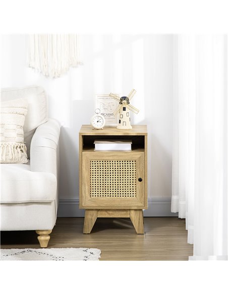 HOMCOM Bedside Table Set of 2, Side End Table with Rattan Element, Shelf and Cupboard, 39x35x60cm, Natural 831-P084 - pic 61479 | FastDaddyshop