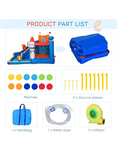 Outsunny 5 in 1 Kids Bounce Castle Large Water Space Style Inflatable House Slide Trampoline Pool Water Gun Climbing Wall for Ki