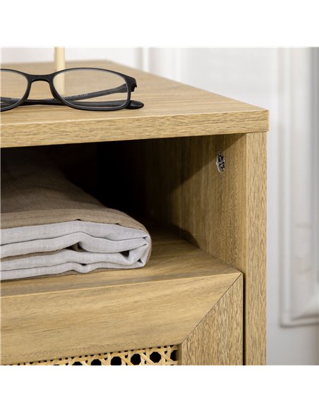 HOMCOM Bedside Table Set of 2, Side End Table with Rattan Element, Shelf and Cupboard, 39x35x60cm, Natural 831-P084 - pic 61480 | FastDaddyshop