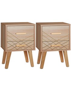 HOMCOM Bedside Cabinet, Scandinavian Bedside Table with Drawers, Bed Side Table with Wood Legs, Natural 831-P083