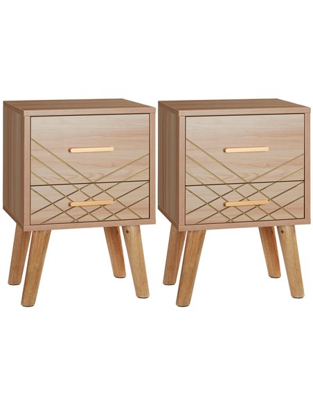 HOMCOM Bedside Cabinet, Scandinavian Bedside Table with Drawers, Bed Side Table with Wood Legs, Natural 831-P083 - pic 61482 | FastDaddyshop