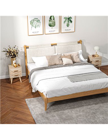 HOMCOM Bedside Cabinet, Scandinavian Bedside Table with Drawers, Bed Side Table with Wood Legs, Natural 831-P083