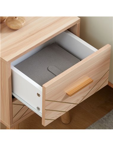 HOMCOM Bedside Cabinet, Scandinavian Bedside Table with Drawers, Bed Side Table with Wood Legs, Natural 831-P083