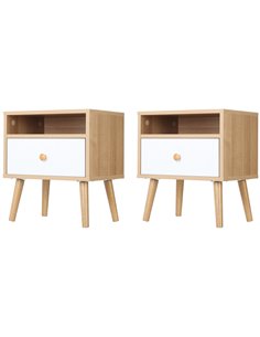 HOMCOM Pair of Natural Bedside Tables with Drawer, Natural 831-P068