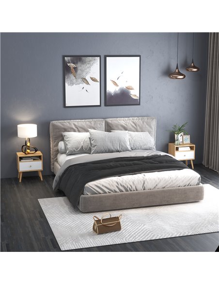 HOMCOM Pair of Natural Bedside Tables with Drawer and Shelf, Contemporary Nightstands, End Tables for Bedroom, Living Room, Natu - pic 61501 | FastDaddyshop