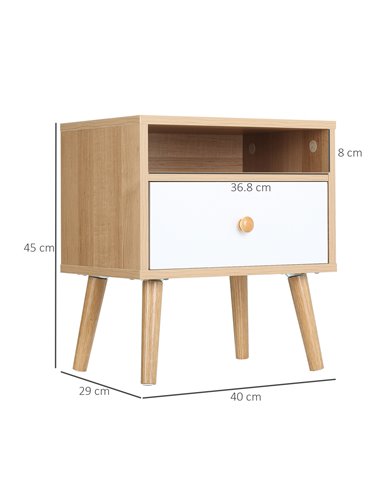 HOMCOM Pair of Natural Bedside Tables with Drawer and Shelf, Contemporary Nightstands, End Tables for Bedroom, Living Room, Natu
