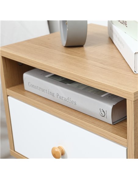 HOMCOM Pair of Natural Bedside Tables with Drawer and Shelf, Contemporary Nightstands, End Tables for Bedroom, Living Room, Natu - pic 61506 | FastDaddyshop