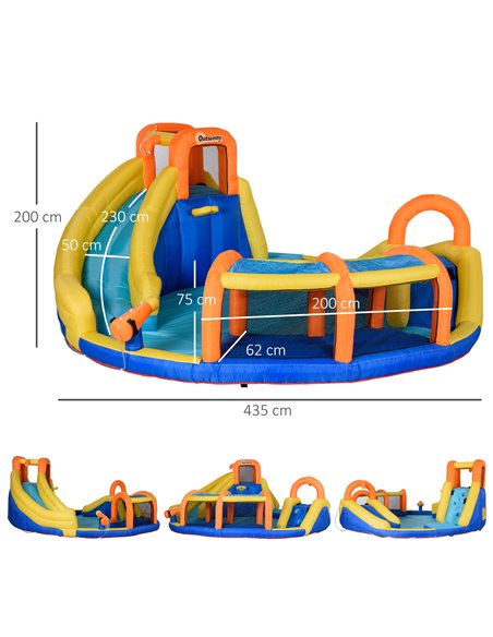 Outsunny 5 in 1 Kids Bouncy Castle Large Inflatable House Slide Water Pool Gun Basket Climbing Wall with 750W Inflator Carry bag - pic 6151 | FastDaddyshop