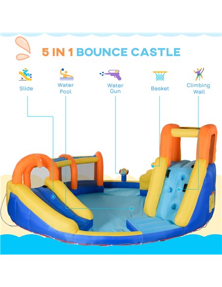 Outsunny 5 in 1 Kids Bouncy Castle Large Inflatable House Slide Water Pool Gun Basket Climbing Wall with 750W Inflator Carry bag - pic 6152 | FastDaddyshop
