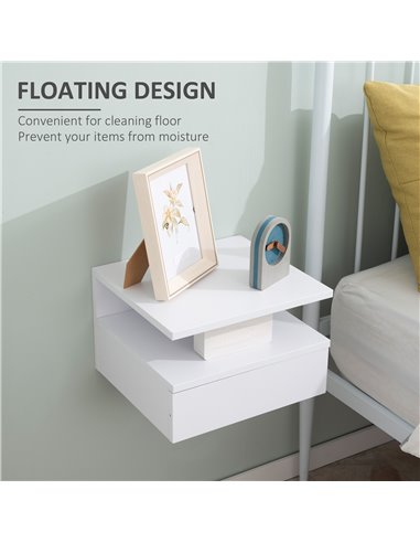 HOMCOM Floating Bedside Cabinet with Drawer and Open Shelf, Wall Mounted Nightstands, Bedside Table with Storage for Bedroom 831