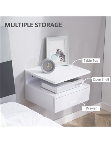 HOMCOM Floating Bedside Cabinet with Drawer and Open Shelf, Wall Mounted Nightstands, Bedside Table with Storage for Bedroom 831