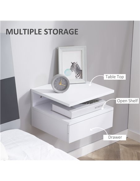 HOMCOM Floating Bedside Cabinet with Drawer and Open Shelf, Wall Mounted Nightstands, Bedside Table with Storage for Bedroom 831 - pic 61522 | FastDaddyshop