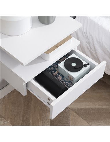 HOMCOM Floating Bedside Cabinet with Drawer and Open Shelf, Wall Mounted Nightstands, Bedside Table with Storage for Bedroom 831
