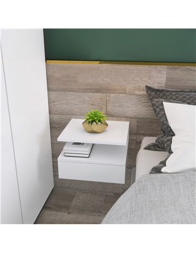 HOMCOM Floating Bedside Cabinet with Drawer and Open Shelf, Wall Mounted Nightstands, Bedside Table with Storage for Bedroom 831