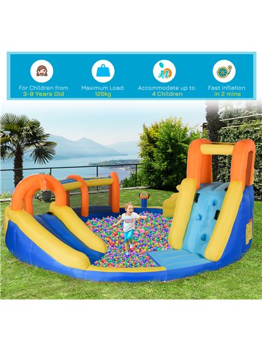 Outsunny 5 in 1 Kids Bouncy Castle Large Inflatable House Slide Water Pool Gun Basket Climbing Wall with 750W Inflator Carry bag
