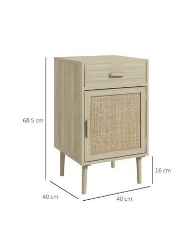 HOMCOM Bedside Tables Set of 2, Rattan Side Tables with Drawer, Cabinet, Adjustable Shelf, Bedside Cabinets with Storage for Bed