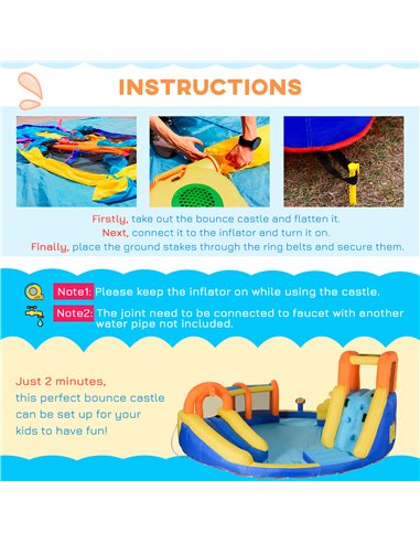 Outsunny 5 in 1 Kids Bouncy Castle Large Inflatable House Slide Water Pool Gun Basket Climbing Wall with 750W Inflator Carry bag