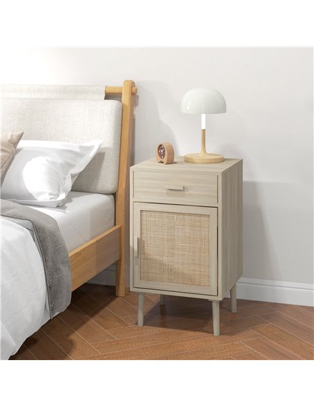 HOMCOM Bedside Tables Set of 2, Rattan Side Tables with Drawer, Cabinet, Adjustable Shelf, Bedside Cabinets with Storage for Bed - pic 61543 | FastDaddyshop