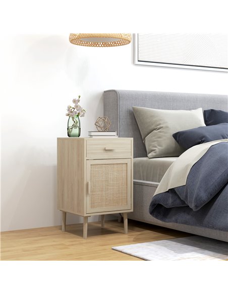 HOMCOM Bedside Tables Set of 2, Rattan Side Tables with Drawer, Cabinet, Adjustable Shelf, Bedside Cabinets with Storage for Bed - pic 61544 | FastDaddyshop