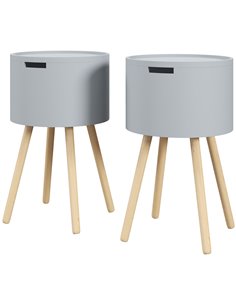 HOMCOM Modern Side Table with Concealed Storage, Round End Table with Removable Tray, Wood Frame, Grey 839-P035