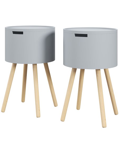 HOMCOM Modern Side Table with Concealed Storage, Round End Table with Removable Tray, Wood Frame, Grey 839-P035 - pic 61545 | FastDaddyshop