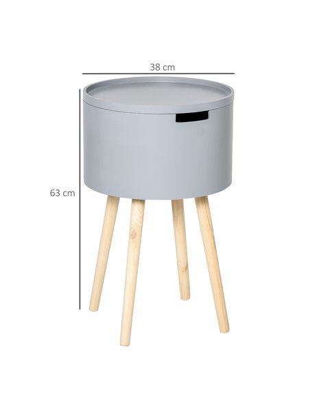 HOMCOM Modern Side Table with Concealed Storage, Round End Table with Removable Tray, Wood Frame, Grey 839-P035 - pic 61547 | FastDaddyshop