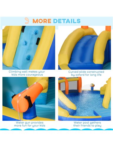 Outsunny 5 in 1 Kids Bouncy Castle Large Inflatable House Slide Water Pool Gun Basket Climbing Wall with 750W Inflator Carry bag