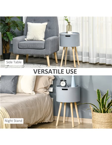 HOMCOM Modern Side Table with Concealed Storage, Round End Table with Removable Tray, Wood Frame, Grey 839-P035 - pic 61551 | FastDaddyshop