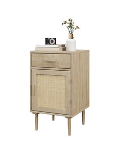 HOMCOM Bedside Table, Rattan Side Tables with Drawer, Natural Wood Effect 831-736V00AK