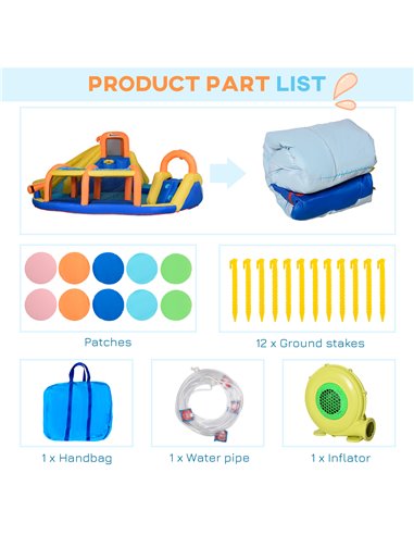 Outsunny 5 in 1 Kids Bouncy Castle Large Inflatable House Slide Water Pool Gun Basket Climbing Wall with 750W Inflator Carry bag