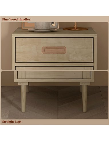 HOMCOM Bedside Table, Rattan Side Tables with Drawer, Cabinet and Adjustable Shelf, Boho Bedside Cabinet with Storage for Bedroo