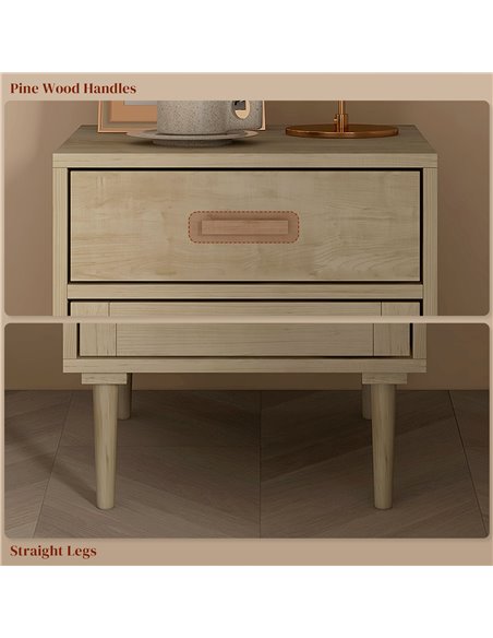HOMCOM Bedside Table, Rattan Side Tables with Drawer, Cabinet and Adjustable Shelf, Boho Bedside Cabinet with Storage for Bedroo - pic 61560 | FastDaddyshop