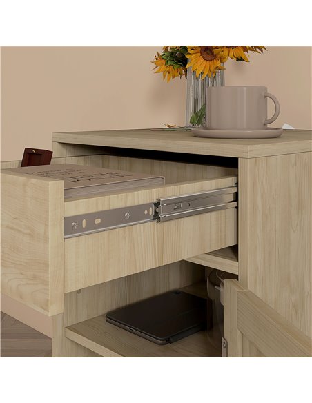 HOMCOM Bedside Table, Rattan Side Tables with Drawer, Cabinet and Adjustable Shelf, Boho Bedside Cabinet with Storage for Bedroo - pic 61562 | FastDaddyshop