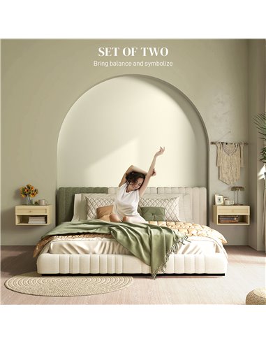 HOMCOM Set of Two Rattan Panel Floating Bedside Tables - Wood-Effect 831-770V80ND