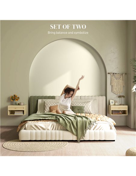 HOMCOM Set of Two Rattan Panel Floating Bedside Tables - Wood-Effect 831-770V80ND - pic 61566 | FastDaddyshop