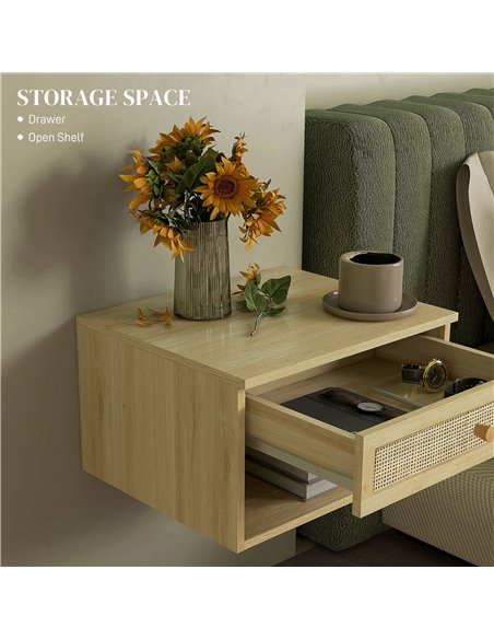 HOMCOM Set of Two Rattan Panel Floating Bedside Tables - Wood-Effect 831-770V80ND - pic 61568 | FastDaddyshop