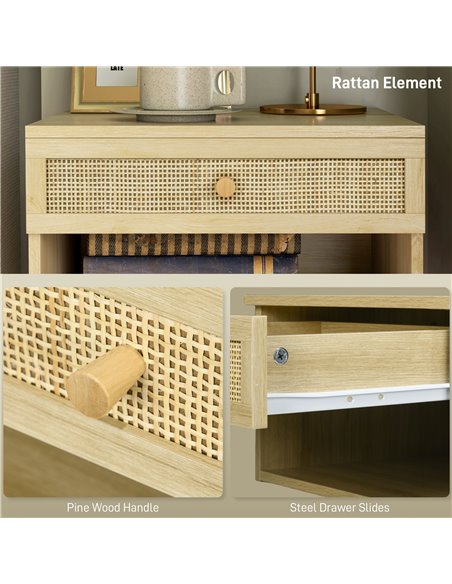 HOMCOM Set of Two Rattan Panel Floating Bedside Tables - Wood-Effect 831-770V80ND - pic 61569 | FastDaddyshop
