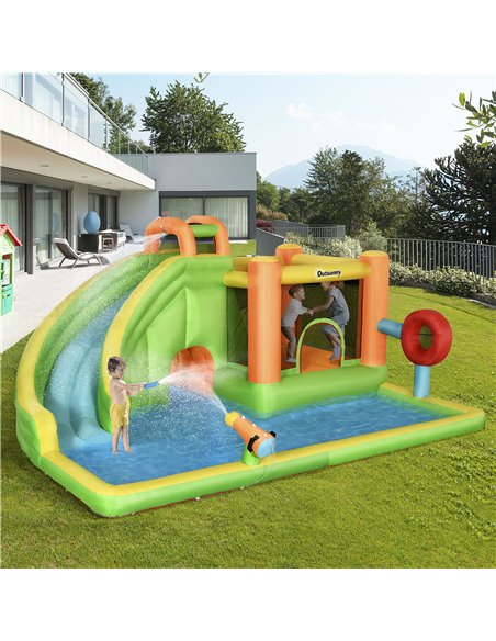 Outsunny 7 in 1 Kids Bouncy Castle Water Slide Bounce House Includes Slide, Trampoline, Pool, Water Gun, Ball-target, Boxing Pos - pic 6158 | FastDaddyshop