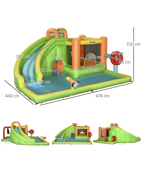 Outsunny 7 in 1 Kids Bouncy Castle Water Slide Bounce House Includes Slide, Trampoline, Pool, Water Gun, Ball-target, Boxing Pos - pic 6159 | FastDaddyshop