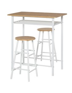 HOMCOM Bar Table Set, Bar Set, 1 Bar Table and 2 Stools, White and Oak 835-297WT