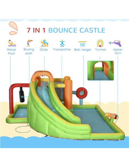 Outsunny 7 in 1 Kids Bouncy Castle Water Slide Bounce House Includes Slide, Trampoline, Pool, Water Gun, Ball-target, Boxing Pos - pic 6160 | FastDaddyshop