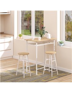 HOMCOM Bar Table Set, Bar Set, 1 Bar Table and 2 Stools, White and Oak 835-297WT 2