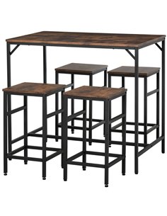 HOMCOM Industrial Rectangular Bar Table Set with 4 Stools for Dining Room, Kitchen, Dinette 835-337