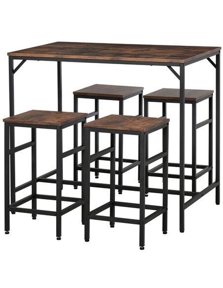 HOMCOM Industrial Rectangular Bar Table Set with 4 Stools for Dining Room, Kitchen, Dinette 835-337 - pic 61608 | FastDaddyshop