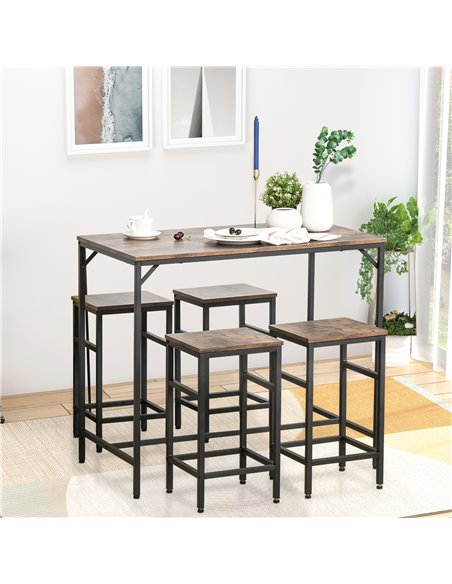 HOMCOM Industrial Rectangular Bar Table Set with 4 Stools for Dining Room, Kitchen, Dinette 835-337 - pic 61609 | FastDaddyshop