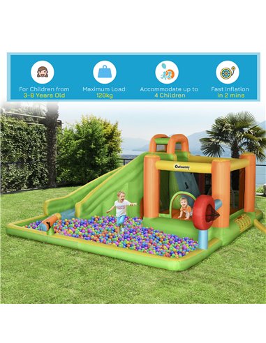 Outsunny 7 in 1 Kids Bouncy Castle Water Slide Bounce House Includes Slide, Trampoline, Pool, Water Gun, Ball-target, Boxing Pos