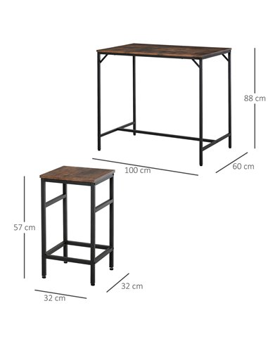HOMCOM Industrial Rectangular Bar Table Set with 4 Stools for Dining Room, Kitchen, Dinette 835-337